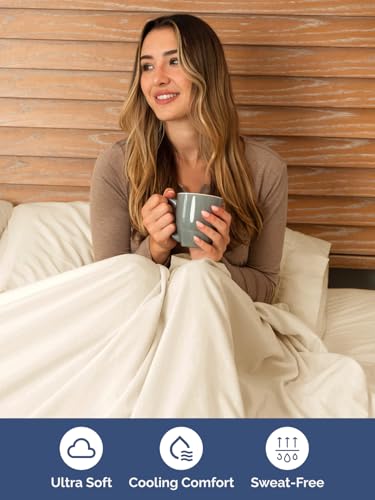 Image of Extra Deep Queen Sheet Set - 6 Piece Breathable Cooling Sheets - Off White | Hotel Luxury Bed Sheets Set, Easy & Secure Fit, Ultra-Soft, Wrinkle & Fade Free, Comfy Sheets Set with Extra Deep Pockets