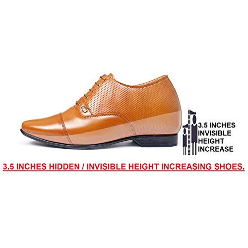 Image of BXXY 9 cm (3.5 Inch) Height Increasing Casual Shoe Oxford Lace-Up Semi Brogue l Patent Faux Leather Shoes
