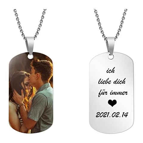 Zakally Personalized Custom Dog Tag Pendant Necklace Engraving Text Date Pictures Engraved Stainless Steel Photo Necklace for boyfriend (sty1) Cover