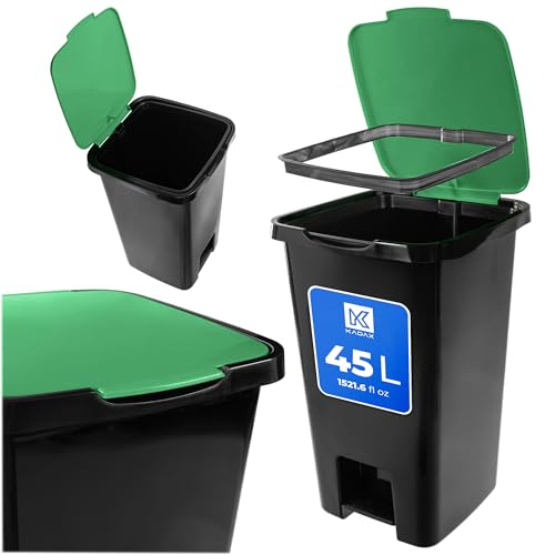 KADAX Treteimer 45 Liter, Mülleimer mit Pedal und Deckel, Großer Abfalleimer für Mülltrennung, Tretmülleimer aus Kunststoff, Abfallbehälter mit Fußpedal (Grün)