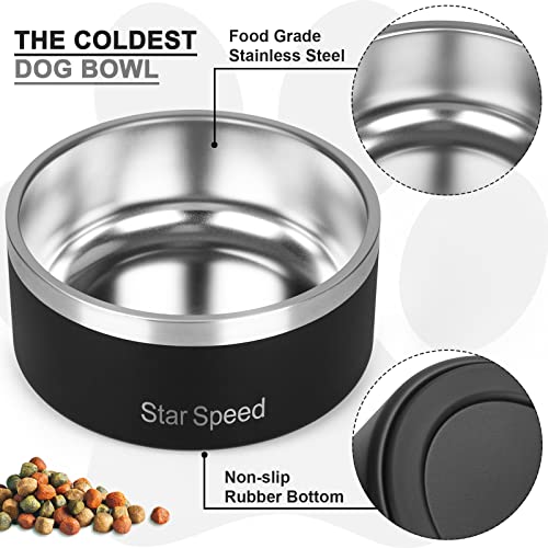 Starspeed Stainless Steel Dog Bowl. Dog Water Bowls For Large Dogs With Rubber Bottom, Drop Resistant And Durable, Keeps Cold, Holds 8 Cups Of Water, Fits Different Size Dog Bowls. (64Oz, Black #TOP3