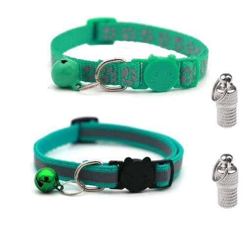 LATRAT 2 Collari per gatti anti-strangolamento regolabili con 2 ciondoli per indirizzo, per gattini o cuccioli, collare per gatti, turchese