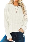ZESICA Women's 2024 Fall Long Sleeve Crew Neck Waffle Knit Casual Loose Oversized Pullover Sweater Jumper Tops,Cream,Small