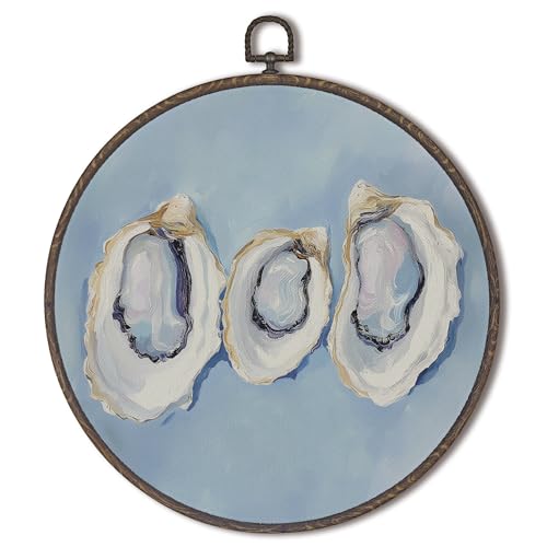 XNXLDYLH Oyster Beach Coastal Round Framed Wall Art Decor, Blue