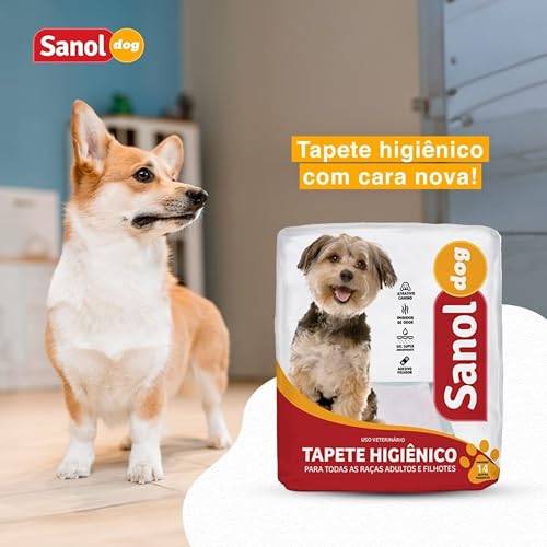 Sanol Dog, Tapete Higiênico Descartável para Cães, 14 unidades, Tamanho total 60cm X 57cm, Tamanho d