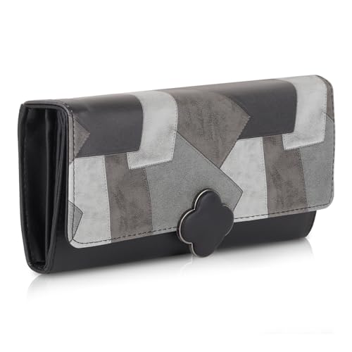 Women's Wallet Multicolor Wallets for Women Stylish Latest with Mobile Phone Space Card Slots Holder Printed Hand Clutch Daily Use Ladies Money Purse Big size Party Clutches Gift for Girls (Black)