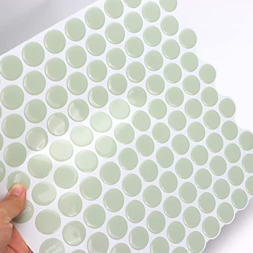 Waldecoo Penny Round Tile Peel And Stick Backsplash, Light Green 3D Adhesive Peel And Stick Tile Stickers Kitchen Backsplash, Stick On Tiles For Kitchen And Bathroom (10 Tiles, 12"×12") #TOP3