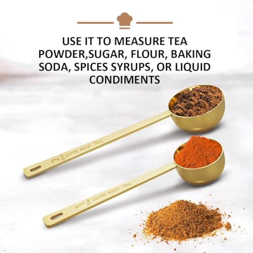 Image of Supvox Spoon Set for Kitchen 2Pcs Coffee Bean Scoops, 15ml /30ml Ground Measuring Spoons Set 6.1'' Long Handle Coffee Bean Spoons Stainless Steel Coffee Bean Scoops Kitchen Measure Spoons
