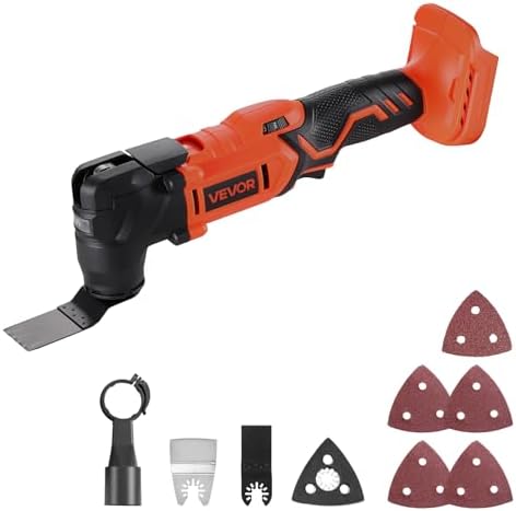 VEVOR Cordless Oscillating Tool, 20V Multitool Oscillating Tool with 6 Variable Speeds 8500-17000 OPM, 3.2° Oscillation Angle, 8PCS Saw Accessories & LED Work Light (Battery Pack Not Included)
