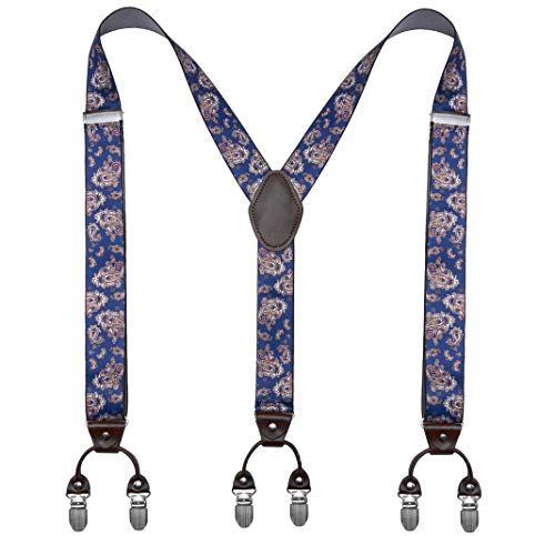 Image of Men's Heavy Duty Y-Back Suspenders, 6 Strong Metal Clips Adjustable Elastic Straps for Work, Tuxedos, and Daily Wear