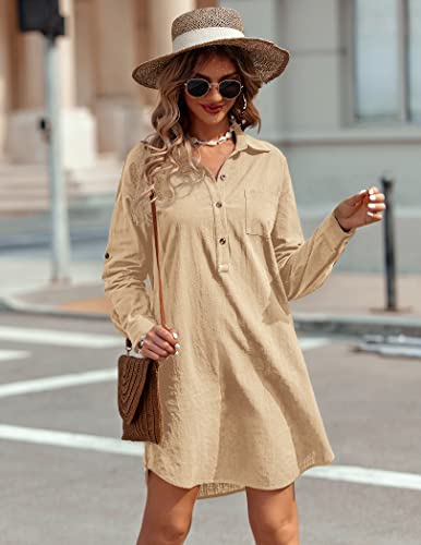 Zeagoo Women Summer Dress Cotton Linen Shirt Dress Button Down Tunic Dress Beach Cover Up Dress3