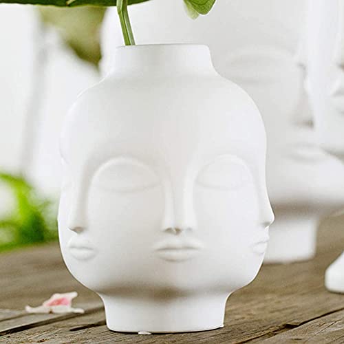 YLLQXI Witte keramische decoratieve vaas vaas, mooie plantenpot, gezichtsplanter, gezichtsvaas, bloempot, decoratief handwerk voor thuis, kantoor, winkels - Afbeelding 3