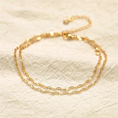 Image of Robaice Ankle Bracelets for Women, Glitter Waterproof Adjustable Anklet for Women, 14K Gold Plated /Sterling Silver Layered Anklets, Summer Beach Anklet Jewelry for Women Gift