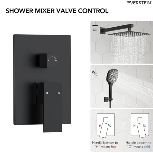 Square Rain Shower System Faucet Set, 10 Inch Rainfall Shower Head with Handheld, Wall Mount Faucet Set with Valve, Matte Black miniatura 4