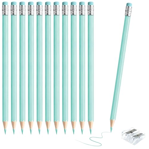 sqzrmdcg 12 PCS Macaron Blue Colored Pencils with Eraser Pre Sharpened Pencil 2 HB - Ideal for Checking, Grading, Tests & Office/School Supplies
