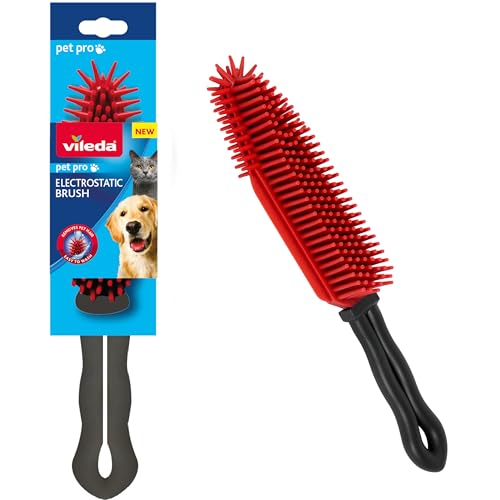 Vileda Pet Pro Elektrostatische Bürste, Tierhaarentferner für Textile Oberflächen, elektrostatische Kraft, langlebiges Silikonmaterial, ideal für Enge Stellen, ergonomisches Design, abwaschbar