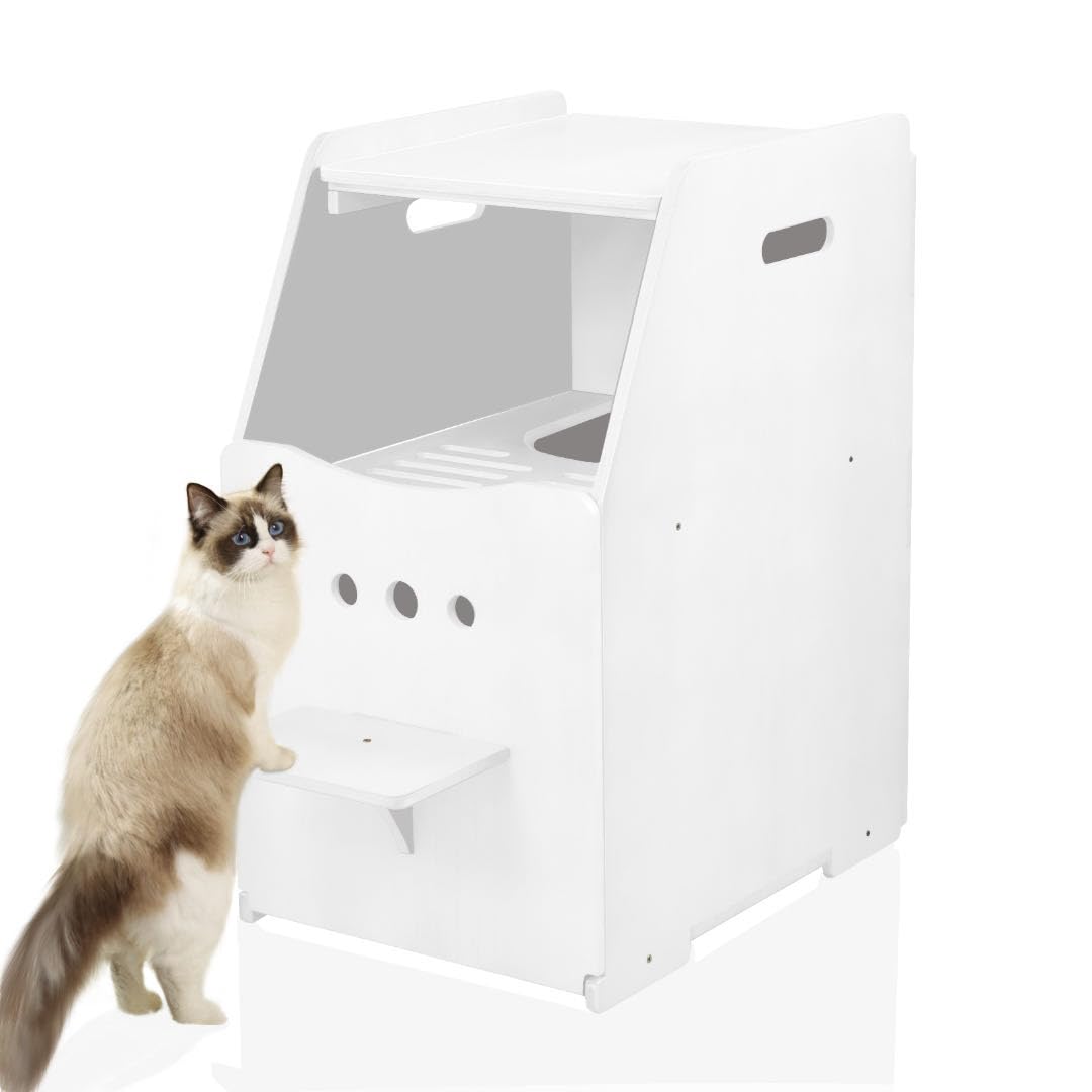 Cat Litter Box Enclosure,Enclosed Cat Litter Boxes,Litter Box Enclosure Furniture,Litter Box Cabinet Wooden Cat Washroom with Vent&Filtered Litter Panels for IndoorCats(White)