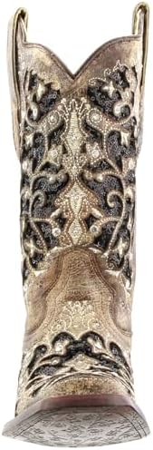 Corral Boots Womens Sequined Tooled-Inlay Square Toe Dress Boots Mid Calf Low Heel 1-2" - Brown - Size 7.5 B | Image 4