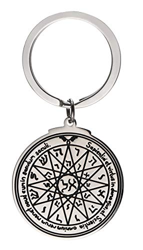 Cooltime - Llavero con colgante de acero inoxidable, diseño de talismanes de Salomón, Cuarto Pentáculo del Mercurio (Plateado) - 20191107