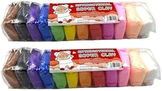 صلصال رغوي منفوش غير سام بعدد 12 لونًا مختلفًا مع 3 ادوات (قطعتان في كل لون، متعدد الالوان) - عبوة من 24 قطعة