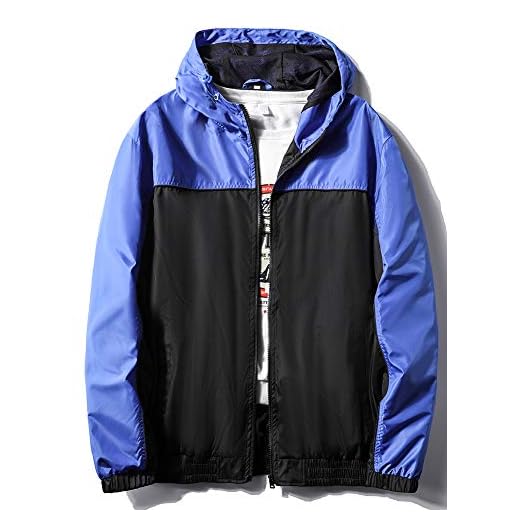MADHERO Mens Windbreaker Jacket Lightweight 90s Retro Wind Breakers Blue Black Size XL