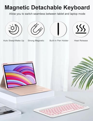 Image of Keyboard Case for Redmi Pad Pro / Xiaomi Poco Pad 12.1 Inch Case with Backlit Keypad, Detachable Wireless Key Board Cover with Pen Holder for Xiaomi Redmi Pro 12.1 inch 2024, 7-Color Backlight, Pink