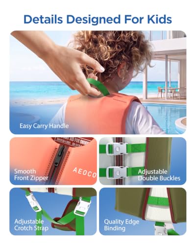 AEOCOO Toddler Swim Vest for 50-70 Pounds, Kids Pool Floaties Vest 5-7 Year Old, Puddle Swim Jumper Buoyancy Jacket, Boys, Girls, Niños, Coral Paradise - image 6