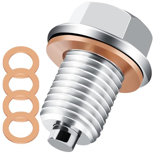 LBOKLING M14x1.5 Oil Drain Plug Magnetic Stainless Steel Oil Pan Drain Nut Bolt with 5PCS Copper Crush Washer Universal Leak-Proof Replacement Fits Most Cars Motorcycles Boats