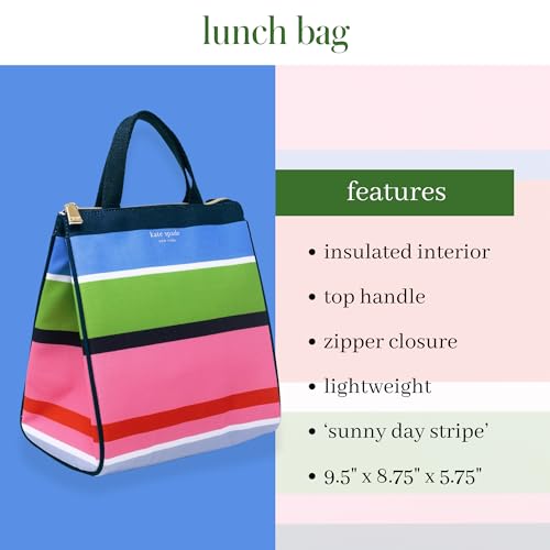 Image of kate spade new york Insulated Lunch Tote, Sunny Day Stripe | Cute Insulated Soft Cooler Bag, Adult Lunch Box with Silver Thermal Interior Lining and Mesh Storage Pocket