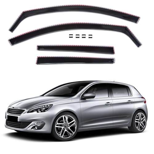 J&J AUTOMOTIVE GD Déflecteurs d'air et de Vent pour Peugeot 308 5P. Berline 2014-2021, Ensemble 4pcs, Teintés, Avant et Arrière, Aérodynamique