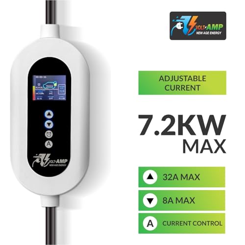 Image of HyperCharge Portable EV Charger 7.2kW for Cars, 5m Cable, Large LCD, Adjustable Current, 32A 1-Phase, IP66 Waterproof, with Socket Box, MCB & Jumper