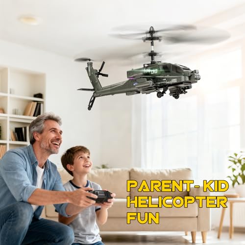 XIKOTEC Remote Control Military Flying Helicopter Toy, 2.4GHz, 3.5 Channels Helicopter with Gyro & LED Light, Altitude Hold, RC Helicopters for Kids Adults Beginner (Green)