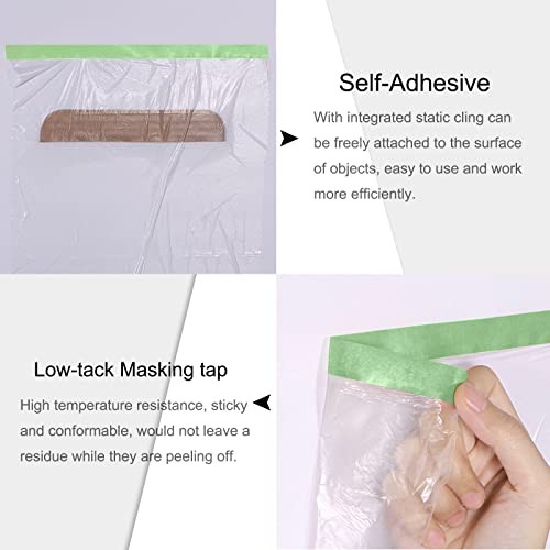 Image of uxcell Pre-Taped Masking Film, 12 inch x 82ft, Plastic Drop Cloth with Low-Tack Painters Tape for Painting Protection Green 2Pcs