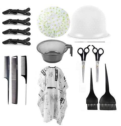 TWIREY Home And Professional Beauty Makeup Hair Cutting Scissors, Apron, Combs Hair Color Dye Brushes, Bowl For Hair Color, Salon Hair Clips, Hair Treatment Kit Combo,Silicone Highlighting Cap-image-20