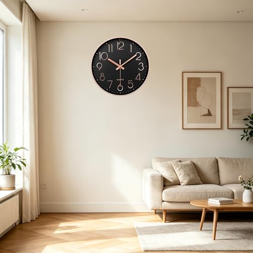 Image of jomparis Rose Gold Wall Clock for Grils Womens Silent Non-Ticking Clock Decorative for Bedroom Office
