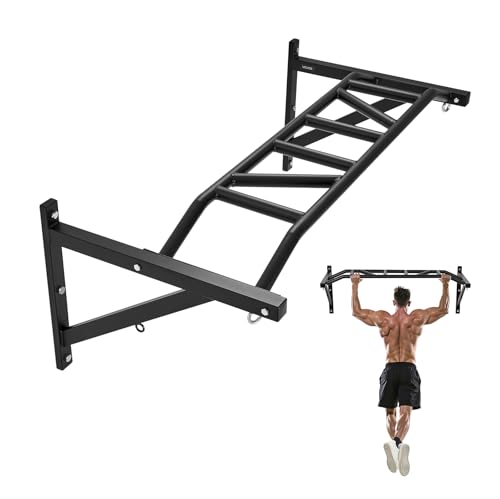 VEVOR Pull Up Bar Multi-Grip Wall Mounted Pull Ups 50 in Width Multifunctional Chin Up Training Station Heavy Duty Steel Upper Body Workout Bars with Hangers 440 lbs Weight Capacity for Home Gym