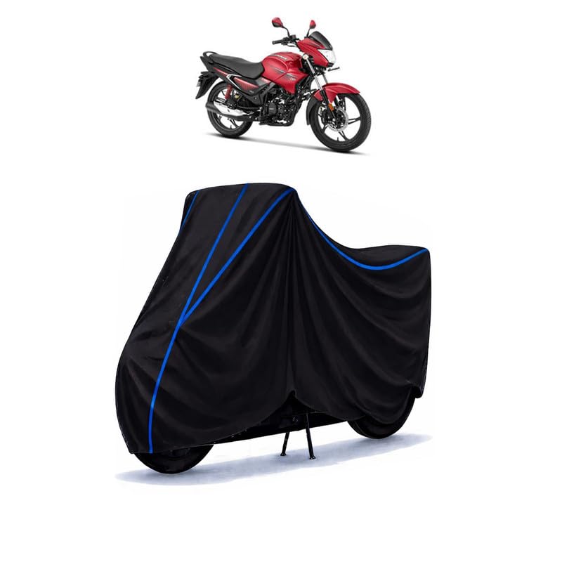 Image of Hero Glamour Disc Bike Cover Water Resistant Universal Motorcycle Rain | Heavy Duty UV Protection, Dust, Scratch Indoor Outdoor All Weather with Black Blue Piping Elastic