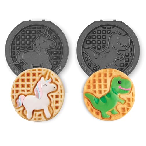 Image of Dash MultiMaker Mini System Removable Plate Set - Nonstick Replacement Plates for Fun-Shaped Waffle Breakfast - Waffle Maker Not Included - 4-Inch - Two-Pack - Unicorn & Dinosaur