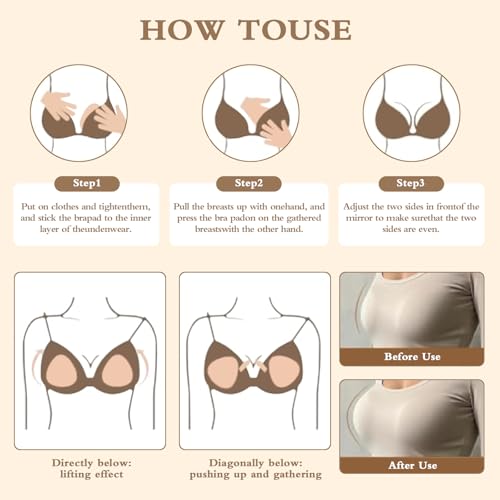 Double Sided Sticky Bra Inserts Reusable Push Up Bra Pads – Adhesive Invisible Breast Lift Pads for Bikini (B,1P)