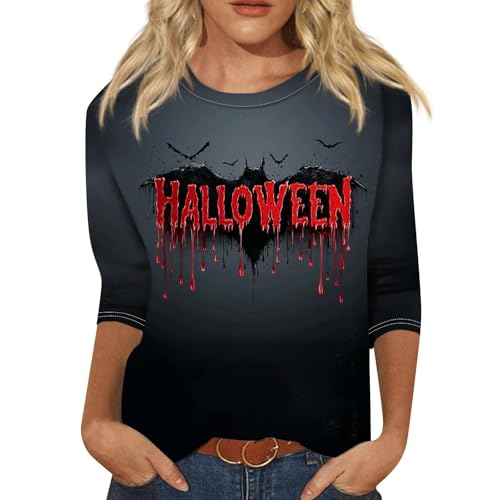 Cute Funny Halloween Shirts for Women Plus Size 3/4 Length Long Sleeve Womens Tops Witch Gothic Renaissance Shirt