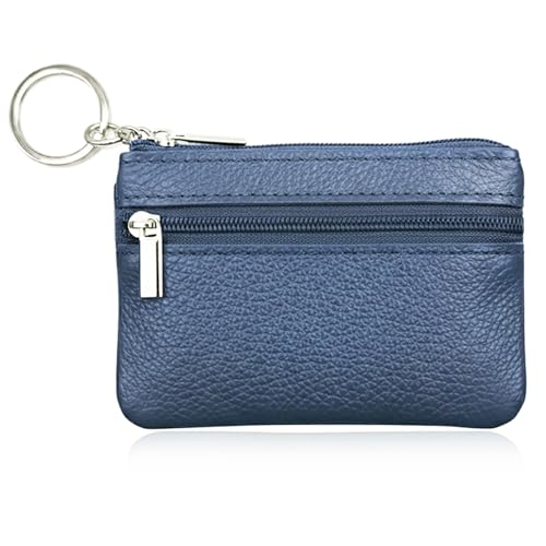 Hibate Super Mini Blau Leder Schlüsseletui Schlüsseltasche Klein für Herren Damen