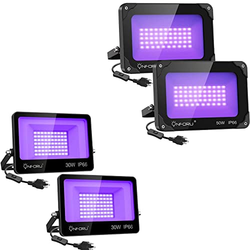 Onforu 2 Pack 50W LED Black Lights and 2 Pack 30W LED Black Lights, Blacklight Flood Light with Plug, IP66 Waterproof Black Lights for Dance Party, Glow in The Dark, Stage Lighting, Body Paint
