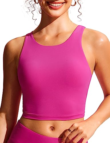Image of CRZ YOGA Racerback Crop Bikini Tops | Built-in Pads, A-D Cup, High Neck, Swim, Bathing Suit Tank for Women