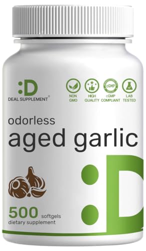 Odorless Aged Garlic, 500 Softgels – Enhanced with MCT Oil - Fresh Allium Sativum Bulb Source – 2-Years Aged Garlic Extract – Non-GMO, cGMP Manufactured