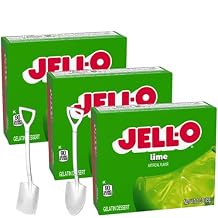 Instant Gelatin Dessert Mix - 3 oz Boxes Pack of 3 - With Mini Shovel Spoons Lime - Metal Spoons