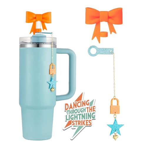 BOTVUG In My Showgirl Era Cup Accessories Set 10mm Lock Star Straw Charm for 30&40 oz Tumbler with Orange Bow Straw Cover