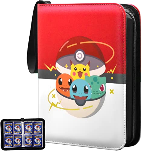 Card Binder for Pokemon Cards, CHELSOND 4-Pocket Portable Card Collector Album Holder Book Fits 400 Cards with 50 Removable Sleeves, Trading Card Binder Display Storage Carrying Case for TCG-White