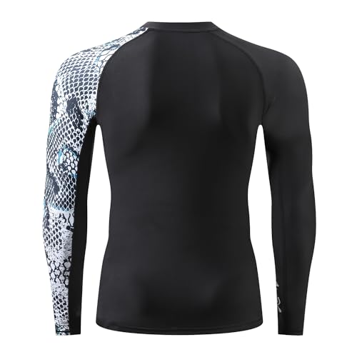 Image of HUGE SPORTS Men's Rash Guard Long Sleeves UPF 50+ UV Sun Protection Quick Drying Splice Compression Swim Shirts