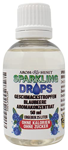 Blaubeer-Konzentrat-Drops | 1 Flasche 50 ml ergibt 25 Liter | hochkonzentriertes Aroma ohne Zucker | für Wassersprudler | prickelnd | Fertiggetränk