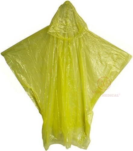 Pack of 10 Disposable Rain Ponchos with Hood, Yellow
